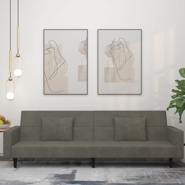 vidaXL 2-местно разтегателно канапе с две възглавници тъмносиво кадифе