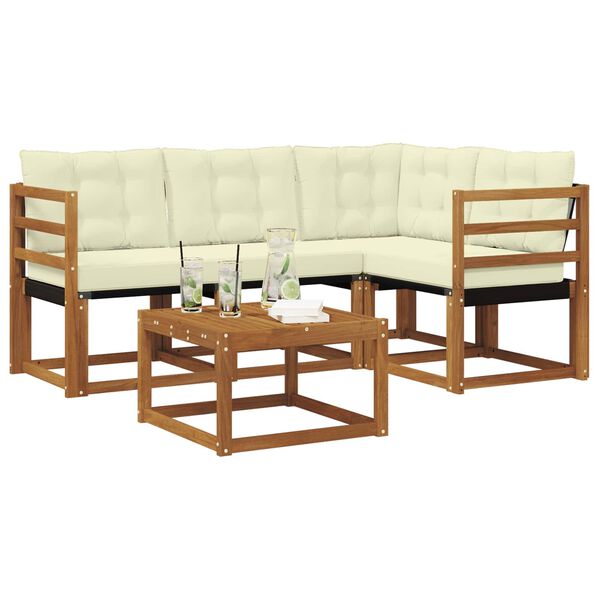 vidaXL Комплект дивани за открито 5 pcs Натурален и Крема