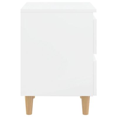 vidaXL Нощно шкафче с крака от боров масив, бял гланц, 40x35x50 см