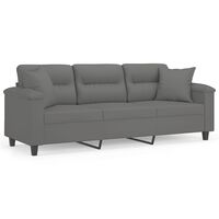 vidaXL 3-местен диван с възглавници тъмносив 180 см микрофибърен плат