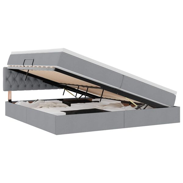 vidaXL Легло с място за съхранение и матрак Светлосиво 200 x 200 cm