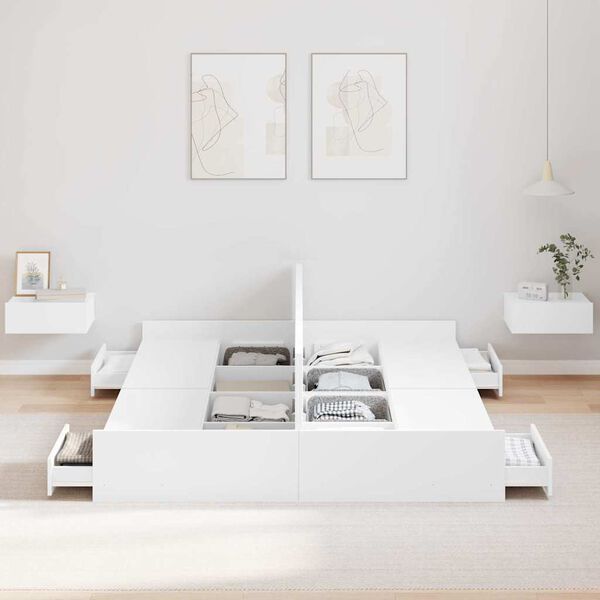 vidaXL Легло с място за съхранение Бяло 135 x 190 cm Инженерно дърво