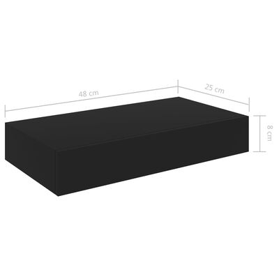 vidaXL Окачен стенен рафт с чекмедже, черен, 48x25x8 см