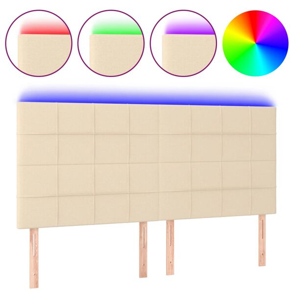 vidaXL LED горна табла за легло, кремава, 160x5x118/128 см, плат