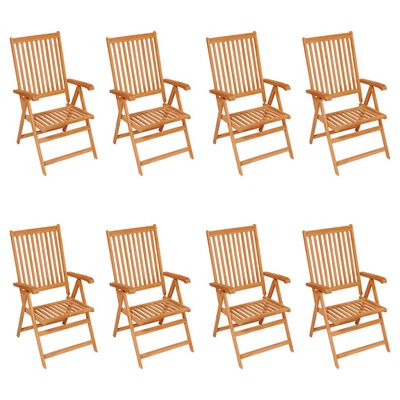 vidaXL Накланящи градински столове с възглавници 8 бр тик масив