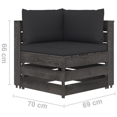 vidaXL 2-местен градински диван с възглавници, сиво импрегнирано дърво