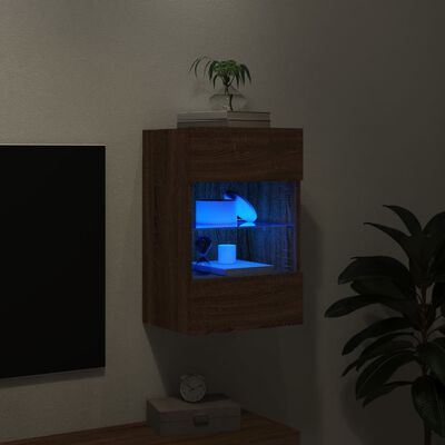 vidaXL Стенен ТВ шкаф с LED осветление, кафяв дъб, 40x30x60,5 см