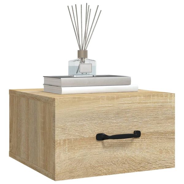 vidaXL Нощно шкафче за стенен монтаж, сонома дъб, 35x35x20 см