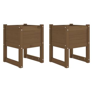 vidaXL Плантери, 2 бр, меденокафяви, 40x40x52,5 см, борово дърво масив