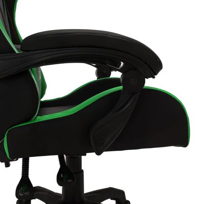 vidaXL Геймърски стол RGB LED осветление зелено/черно изкуствена кожа