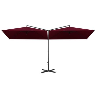 vidaXL Двоен чадър със стоманен прът, бордо червено, 600x300 см