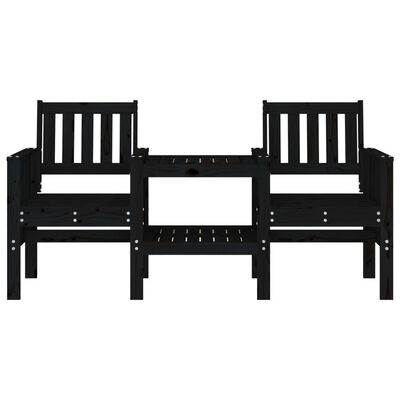 vidaXL Градинска пейка с маса, 2-местна, черна, бор масив