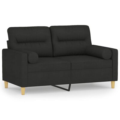 vidaXL 2-местен диван с декоративни възглавници черен 120 см плат