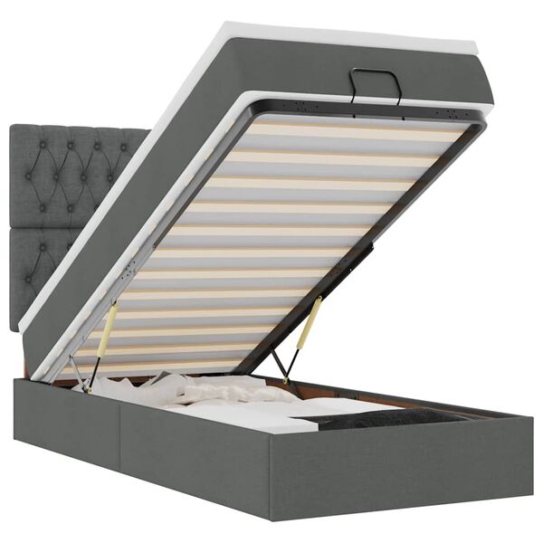 vidaXL Османска легло с матрак и LED, тъмносиво, 90x200 см, плат