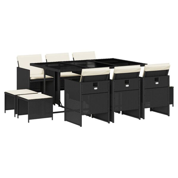 vidaXL Градински комплект с възглавници 11 части полиратан черен