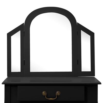 vidaXL Тоалетка с табуретка, черна, 65x36x128 см, пауловния, МДФ