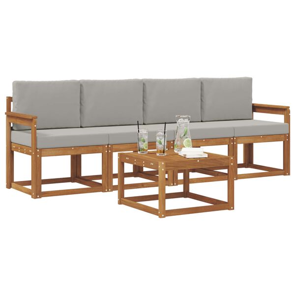 vidaXL Комплект дивани за открито 5 pcs Естествено и светло сиво