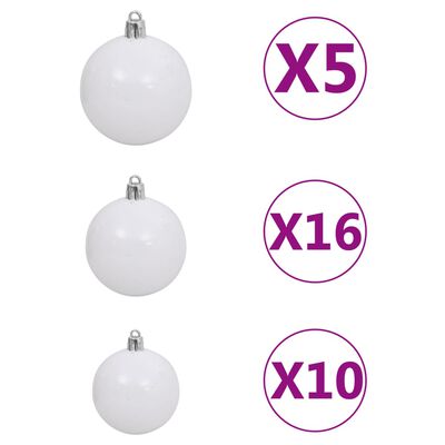 vidaXL Комплект коледни топки 120 части с връх и 300 LED бяло и сиво