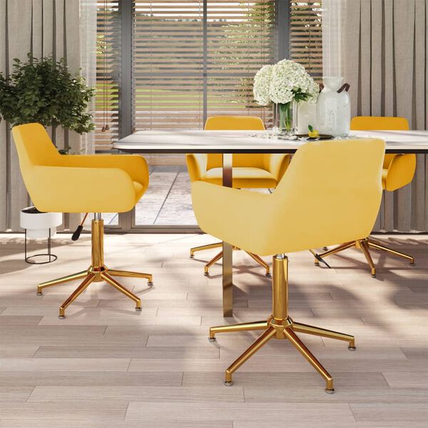 vidaXL Въртящи се трапезни столове, 4 бр, жълти, кадифе