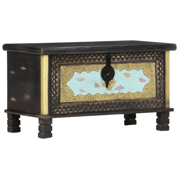 vidaXL Кутия за съхранение, черна, 80x40x45 см, мангово дърво масив