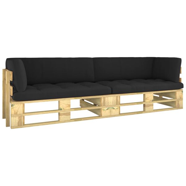 vidaXL 2-местен палетен диван с възглавници бор със зелена импрегнация