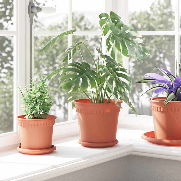 vidaXL Кръгла саксия за цветя 24 pcs Червено тухла &Oslash; 19 x 16 см