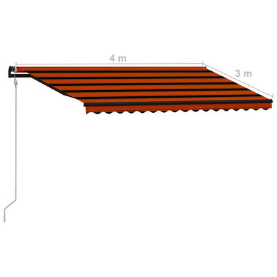 vidaXL Прибиращ се сенник сензор за вятър LED 400x300 см оранжевокафяв