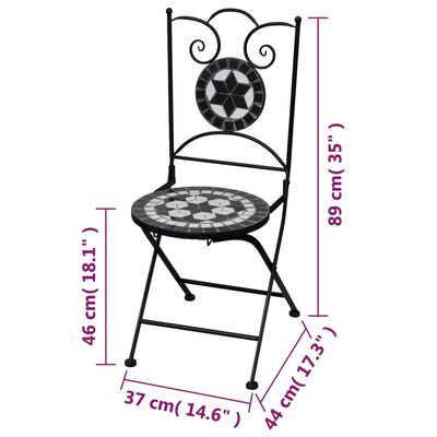 vidaXL Сгъваеми бистро столове, 2 бр, мозайка, черно и бяло