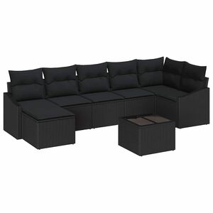 vidaXL Градински Софа Комплект с възглавница 8 pcs Черно полиратан