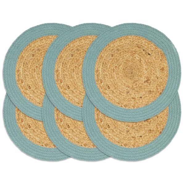 vidaXL Подложки за хранене 6 бр натурално и зелено 38 см юта и памук