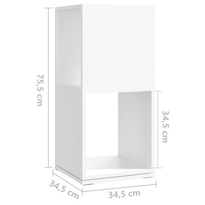 vidaXL Въртящ се шкаф, бял, 34,5x34,5x75,5 см, инженерно дърво