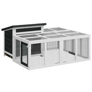 vidaXL Клетка за зайци сива 144x123x67,5 см борово дърво масив