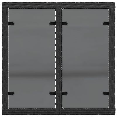 vidaXL Градинска маса със стъклен плот черен 55x55x37 см полиратан