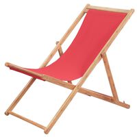 vidaXL Сгъваем плажен стол, текстил и дървена рамка, червен