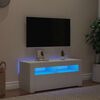 vidaXL ТВ шкаф с LED осветление, бял, 90x35x40 см