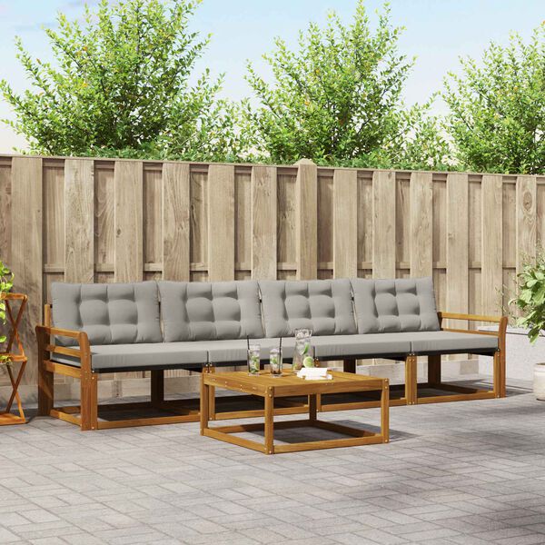 vidaXL Комплект дивани за открито 5 pcs Естествено и светло сиво