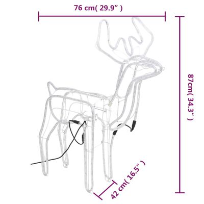 vidaXL Коледна фигура елен с движеща се глава топло бяло 76x42x87 см