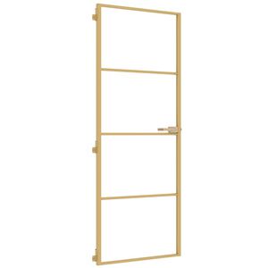 vidaXL Интериорна врата златиста 76x201,5 см закалено стъкло алуминий