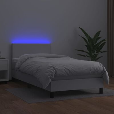 vidaXL Боксспринг легло с матрак и LED бяло 100x200 см изкуствена кожа