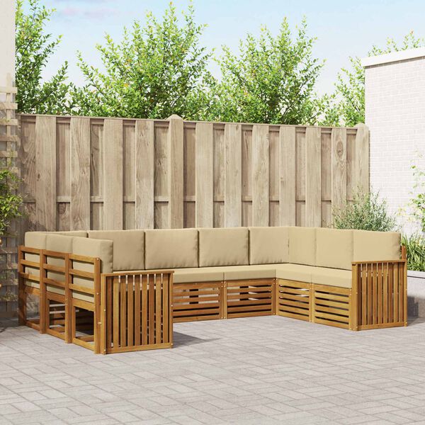 vidaXL Комплект секционен диван с възглавница 9 pcs Натурален и Бежов