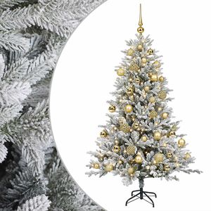 vidaXL Изкуствена коледна елха с топки 120 см 150 LED светодиода