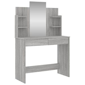 vidaXL Тоалетка с огледало, сив сонома, 96x39x142 см