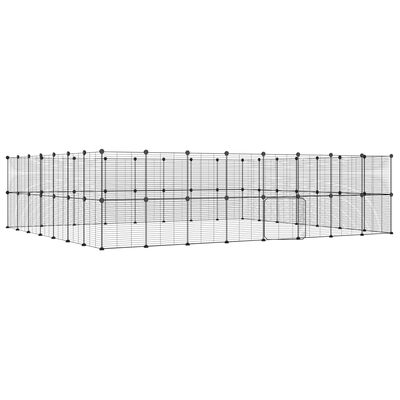 vidaXL Клетка за животни с врата, 60 панела, черна, 35x35 см, стомана