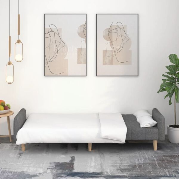 vidaXL 2-местно разтегателно канапе, светлосиво, текстил