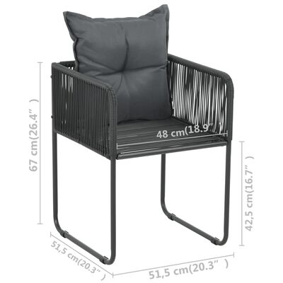 vidaXL Външни столове с възглавнички, 6 бр, полиратан, черни