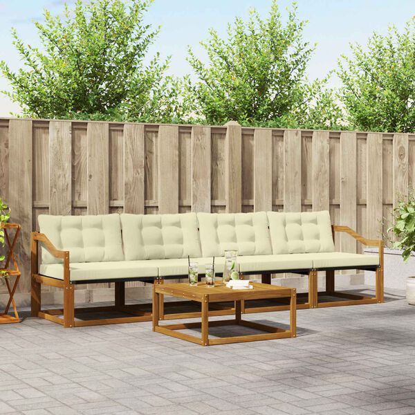 vidaXL Комплект дивани за открито 5 pcs Натурален и Крема