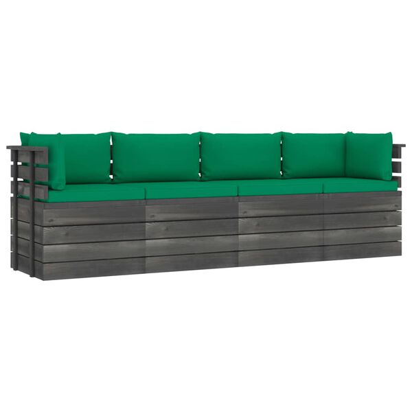 vidaXL Градински 4-местен палетен диван възглавници борово дърво масив