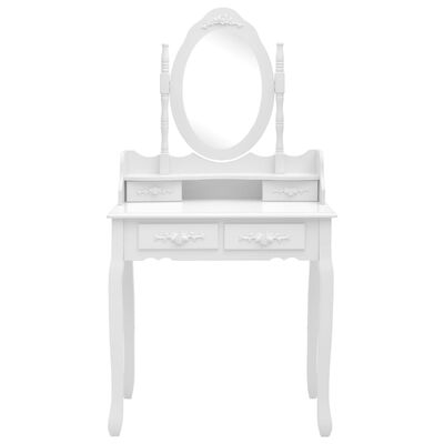 vidaXL Комплект тоалетка с табуретка, бял, 75x69x140 см, пауловния