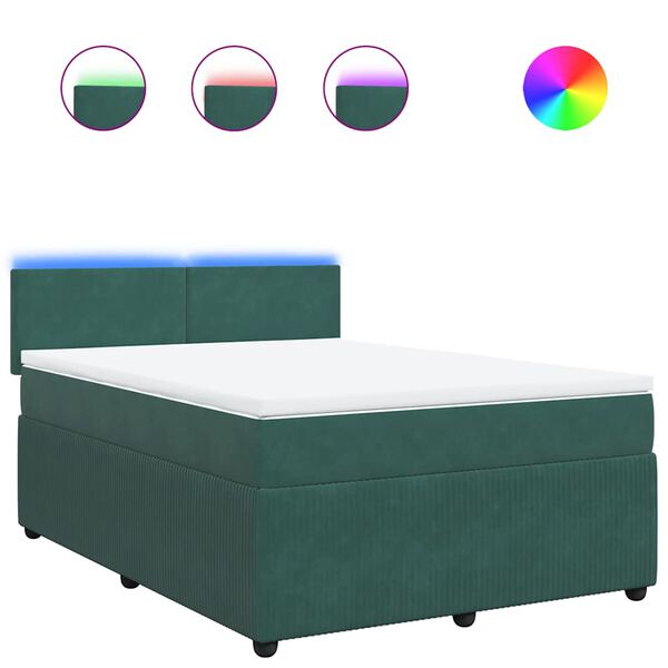 vidaXL Боксспринг легло с матрак, тъмнозелено, 140x200 см, кадифе