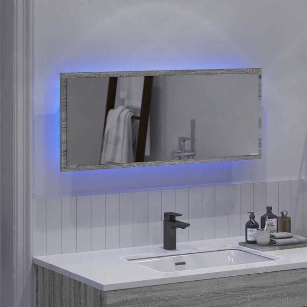 vidaXL Огледало с огледало Сив Сонома 90 x 8,5 x 37 см Инженерно дърво